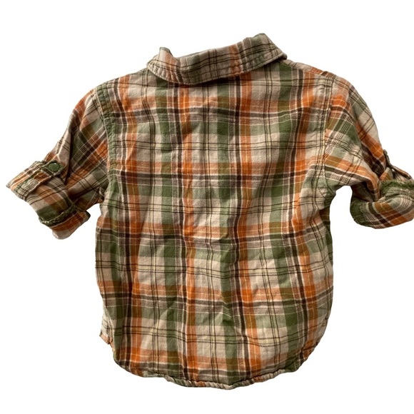 Absorba Button Down Shirt Roll-up Sleeves Orange/Brown/Green Boy Size 18 Months - Picture 3 of 7